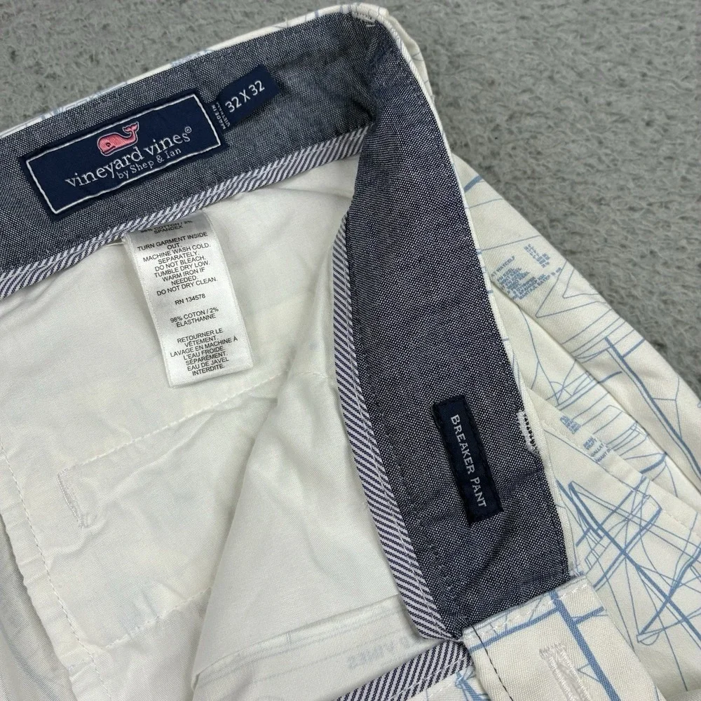 Vineyard Vines Breaker Pants Men's 32x32 White Nautical Print Straight Leg NWT